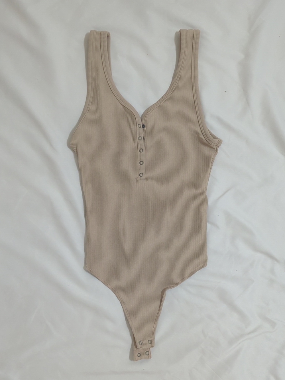 Abercrombie & Fitch Seamless Ribbed Henley Tank Bodysuit, Color Tan Size XS